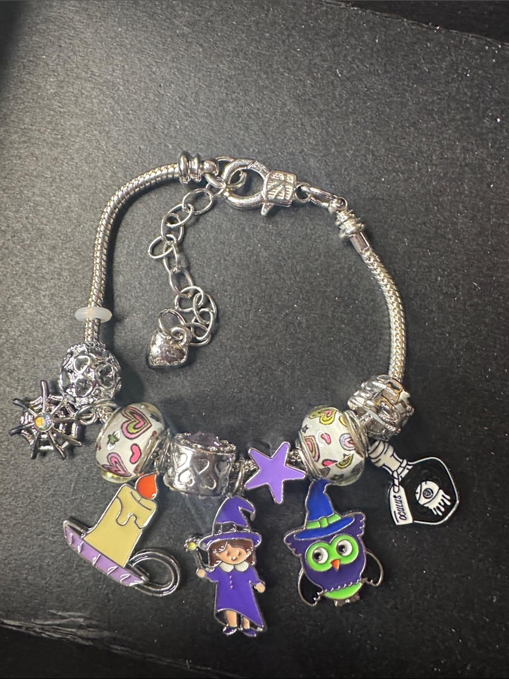 Purple Witch & Owl Charm Bracelet — Silver-Tone Kids Bracelet